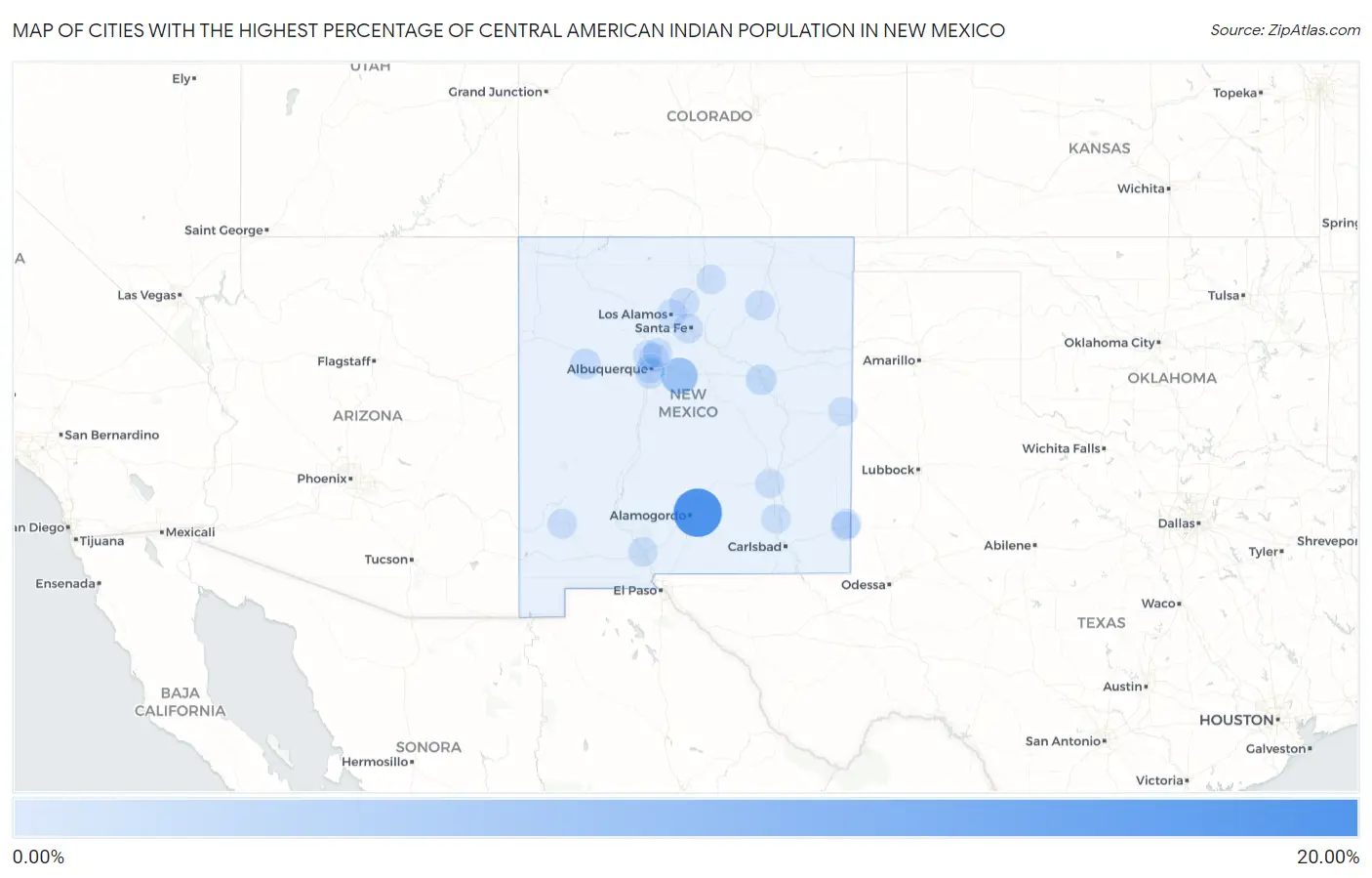 Cities with the Highest Percentage of Central American Indian Population in New Mexico Map
