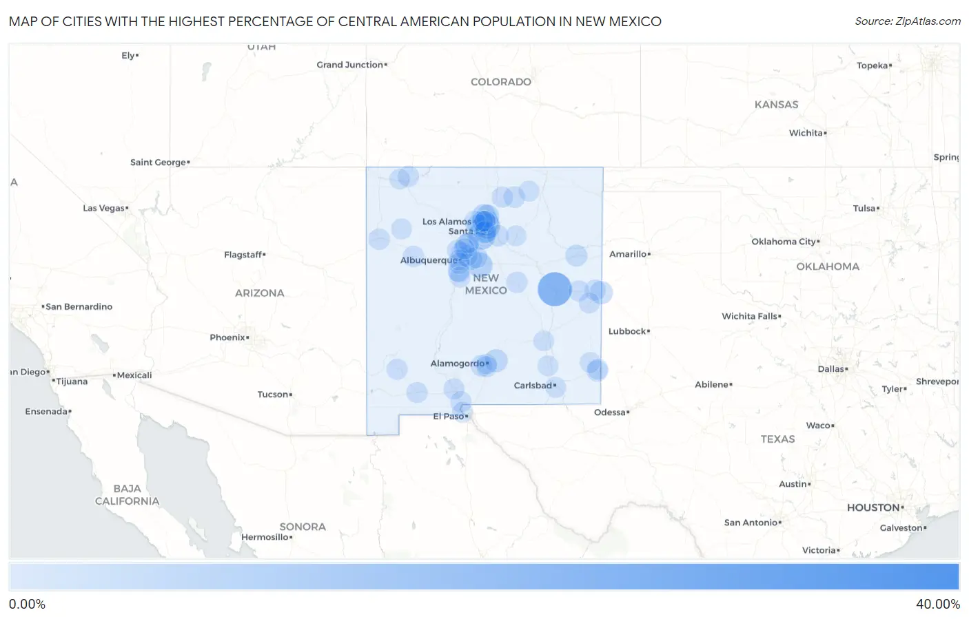Cities with the Highest Percentage of Central American Population in New Mexico Map