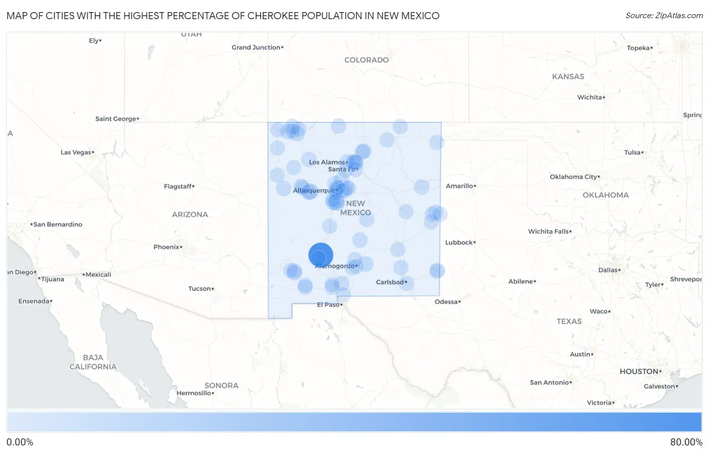 Cities with the Highest Percentage of Cherokee Population in New Mexico Map