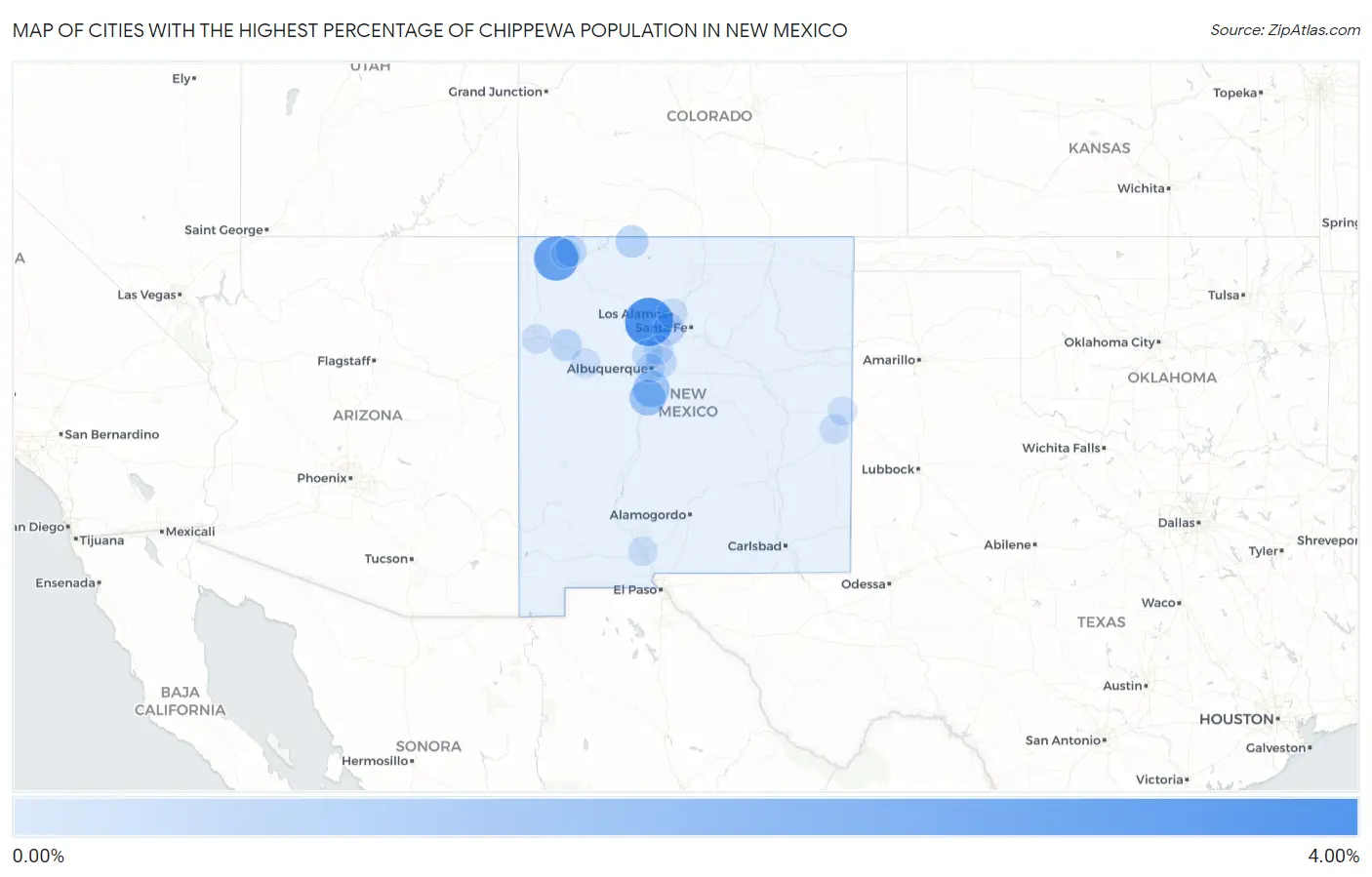 Cities with the Highest Percentage of Chippewa Population in New Mexico Map