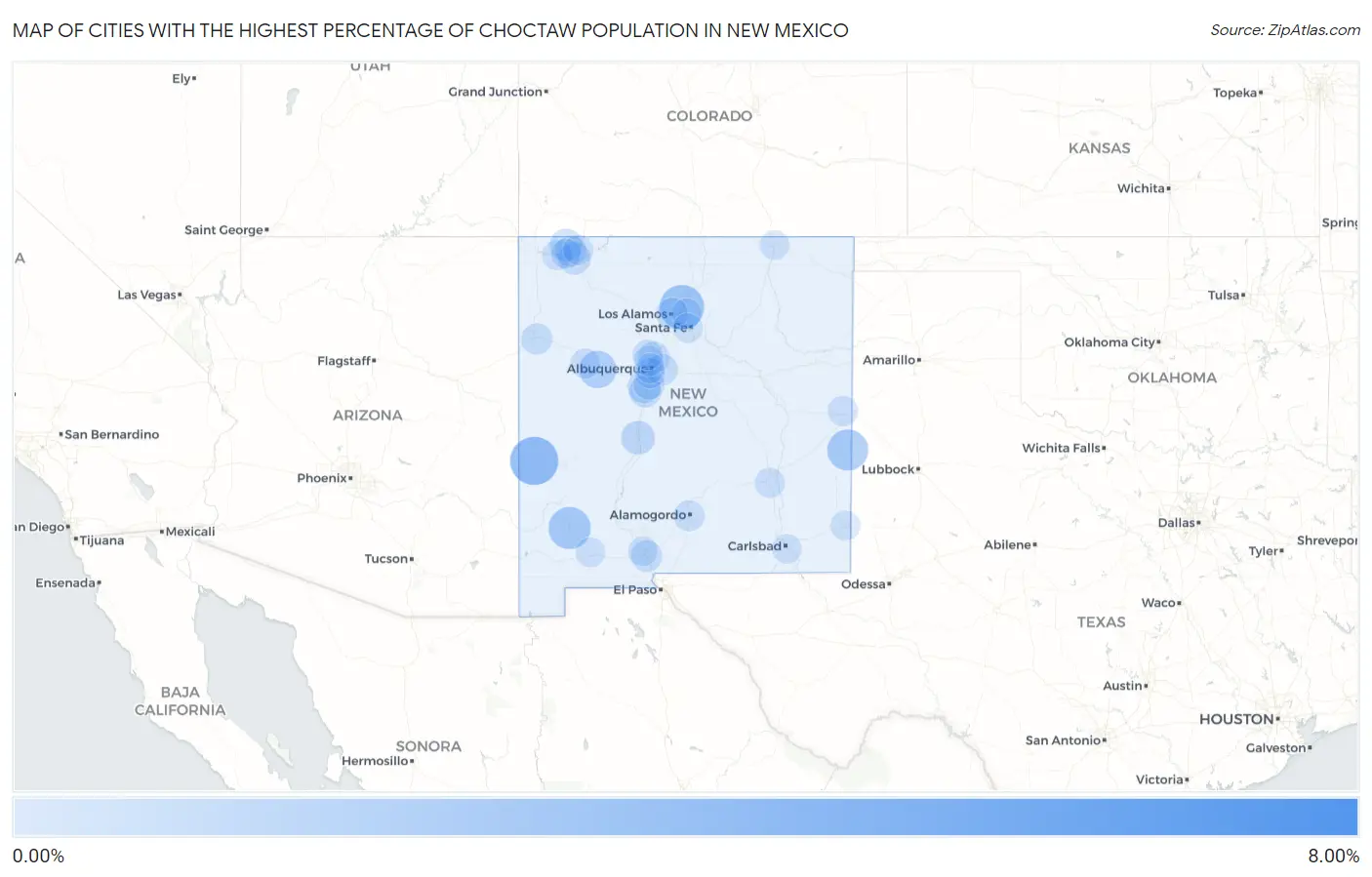 Cities with the Highest Percentage of Choctaw Population in New Mexico Map