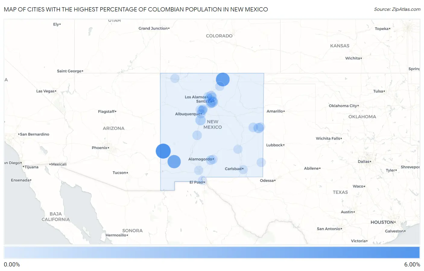 Cities with the Highest Percentage of Colombian Population in New Mexico Map