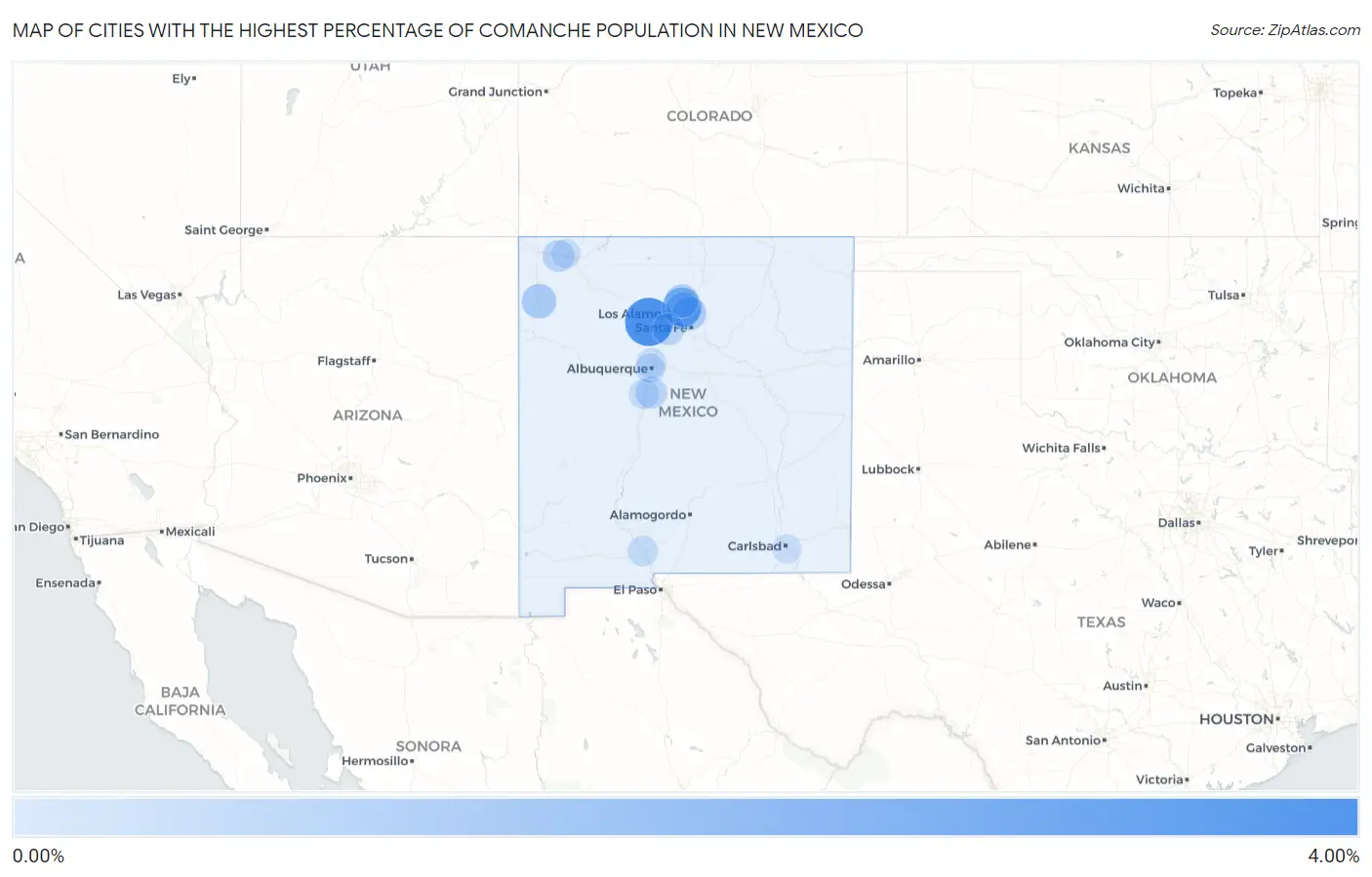 Cities with the Highest Percentage of Comanche Population in New Mexico Map