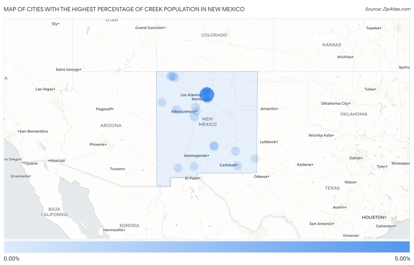 Cities with the Highest Percentage of Creek Population in New Mexico Map