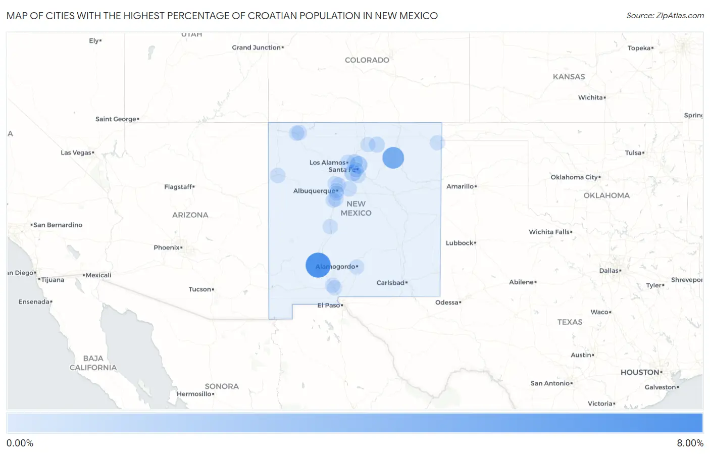 Cities with the Highest Percentage of Croatian Population in New Mexico Map