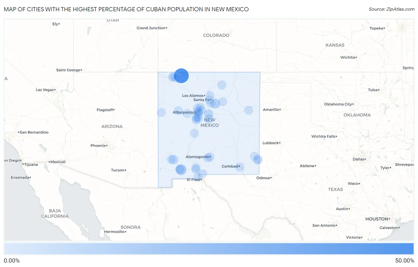 Cities with the Highest Percentage of Cuban Population in New Mexico Map