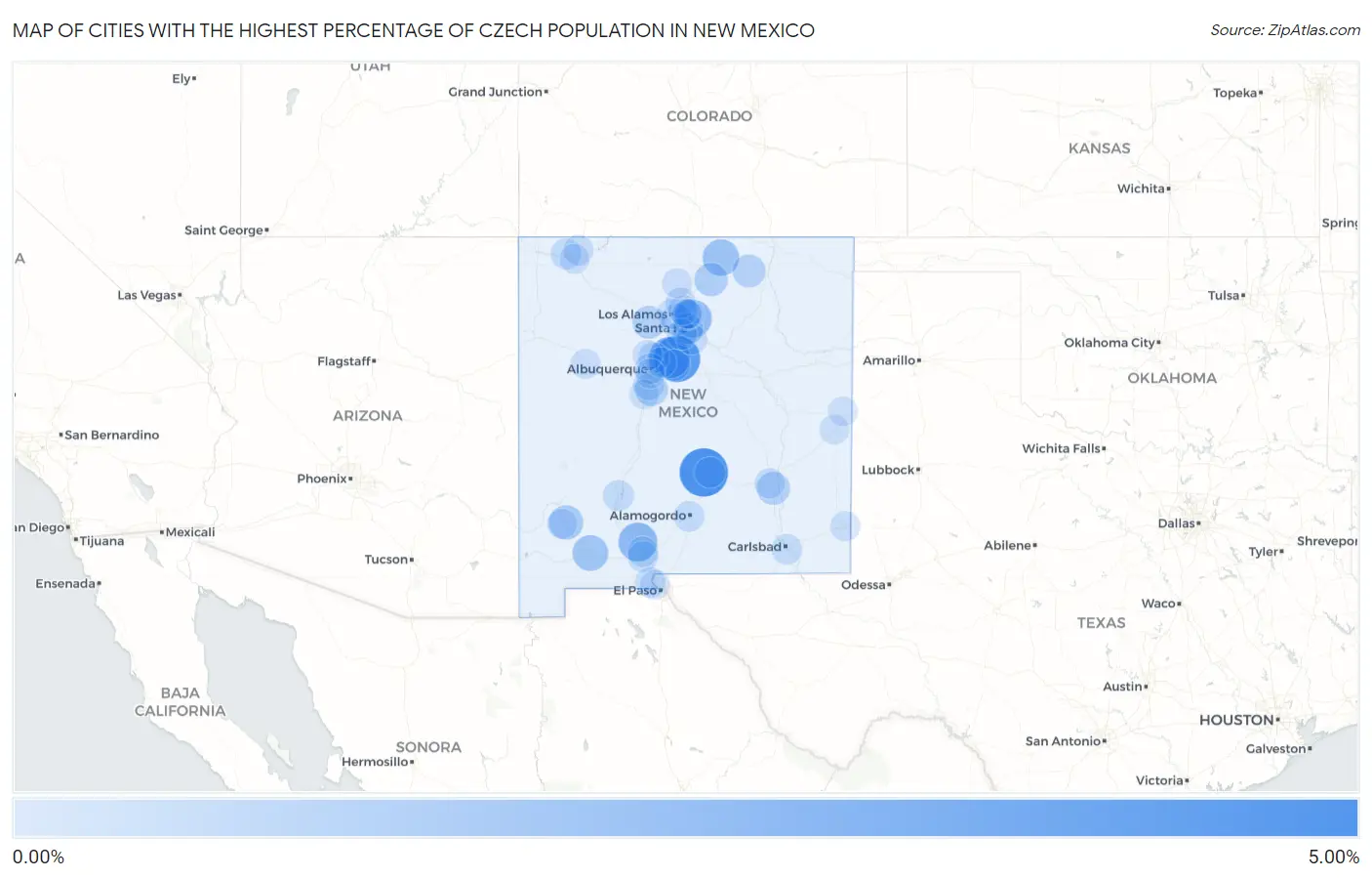 Cities with the Highest Percentage of Czech Population in New Mexico Map
