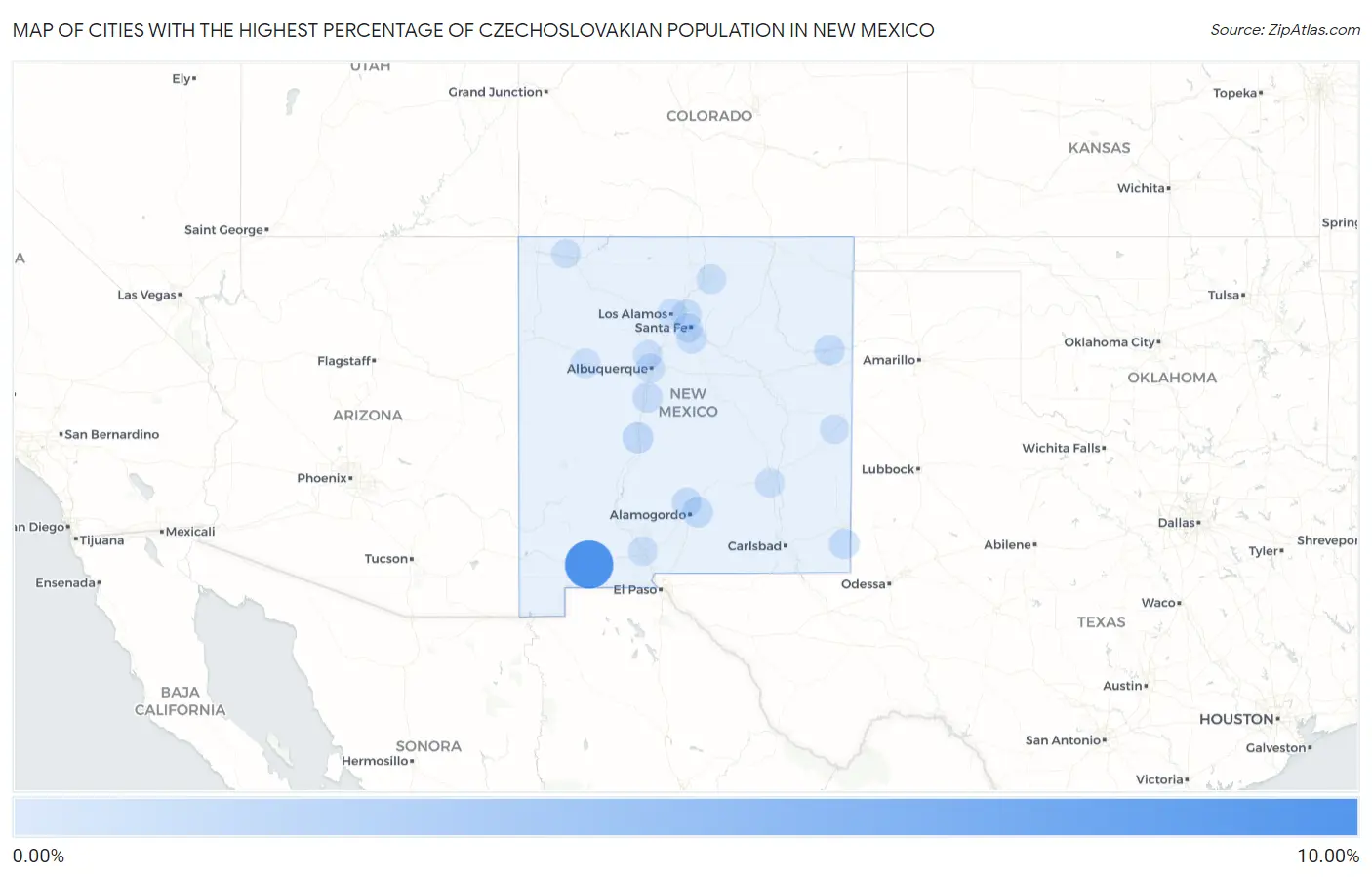 Cities with the Highest Percentage of Czechoslovakian Population in New Mexico Map