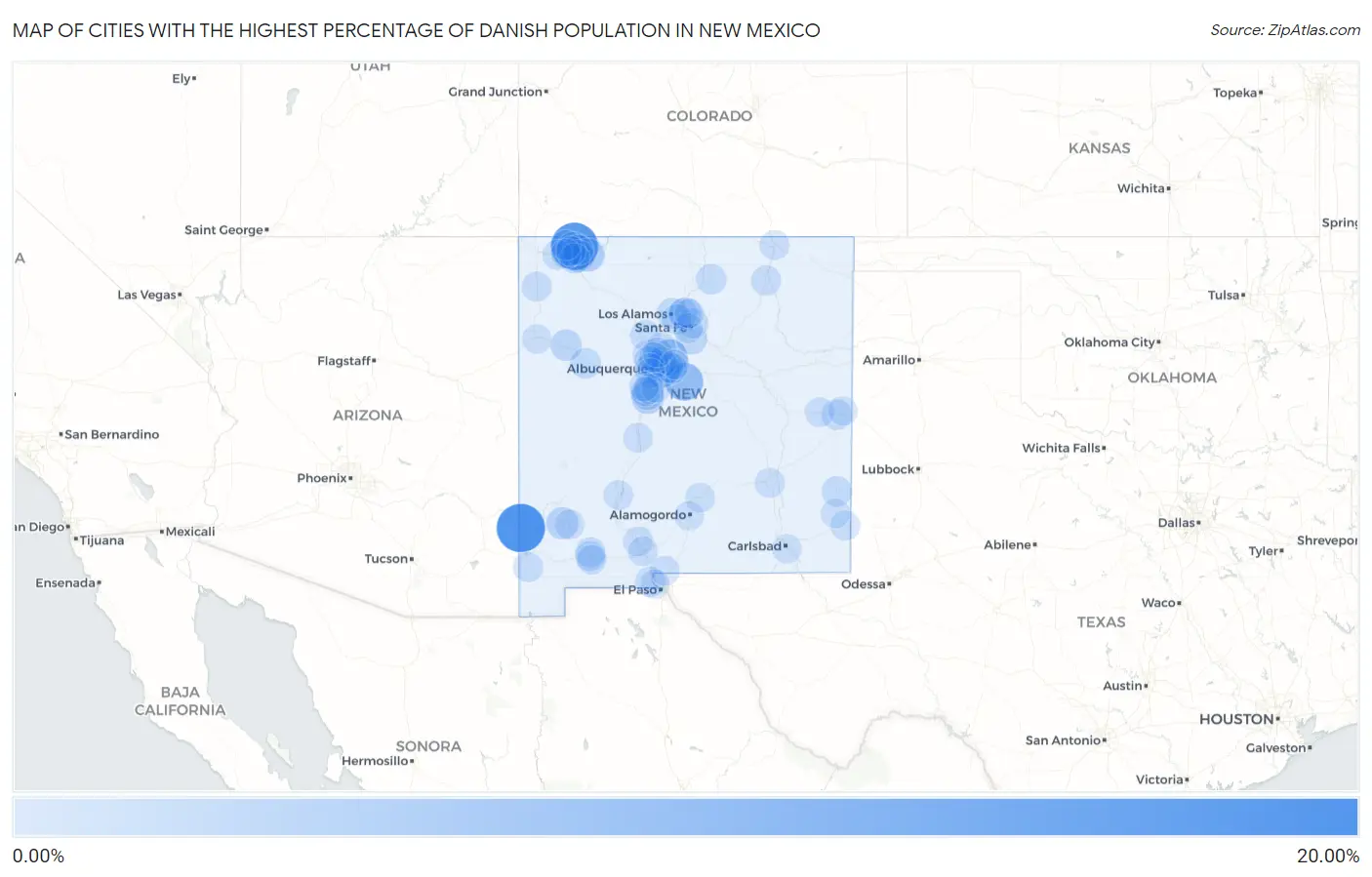 Cities with the Highest Percentage of Danish Population in New Mexico Map