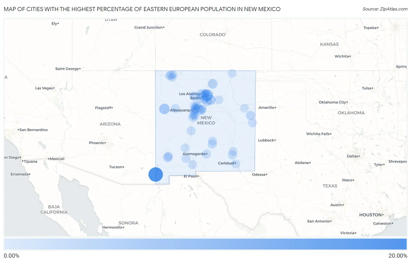 Cities with the Highest Percentage of Eastern European Population in New Mexico Map