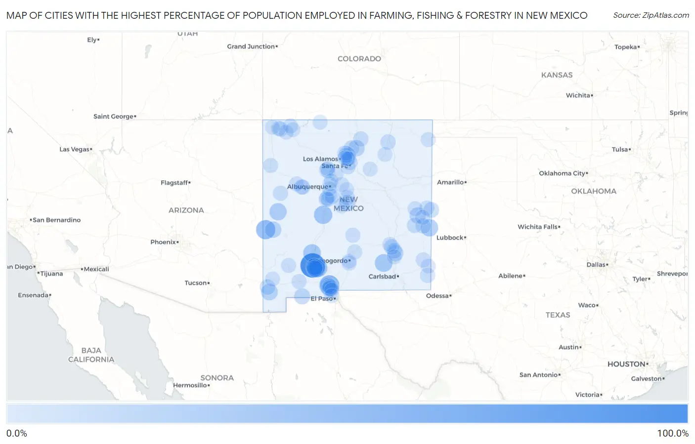 Cities with the Highest Percentage of Population Employed in Farming, Fishing & Forestry in New Mexico Map