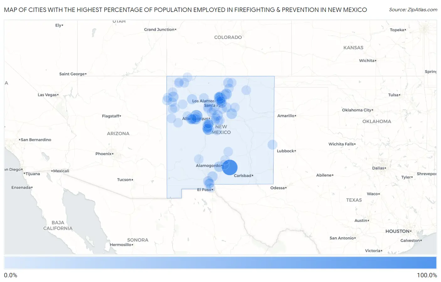 Cities with the Highest Percentage of Population Employed in Firefighting & Prevention in New Mexico Map