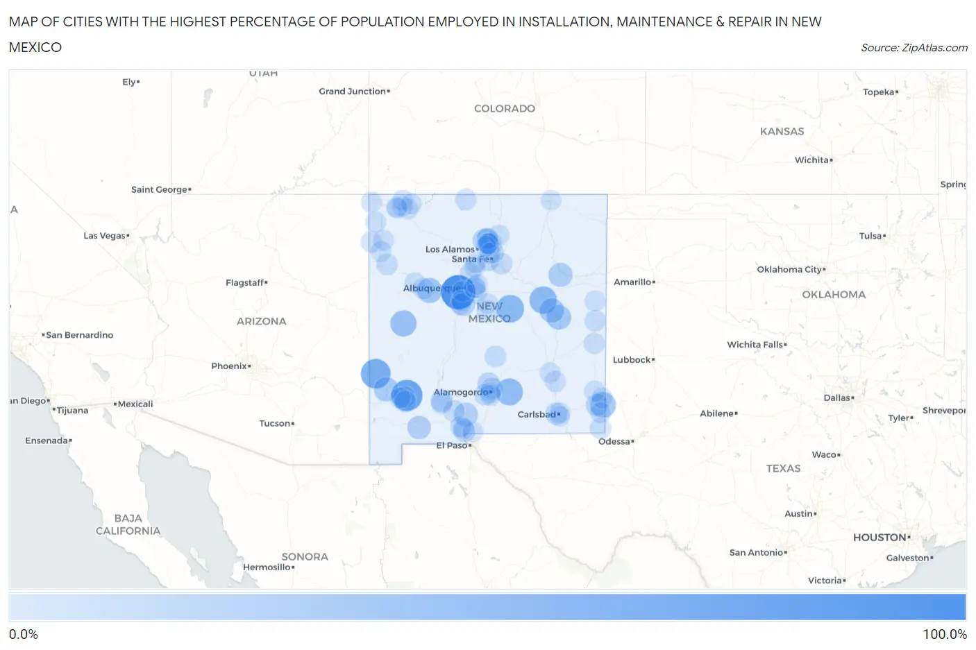 Cities with the Highest Percentage of Population Employed in Installation, Maintenance & Repair in New Mexico Map