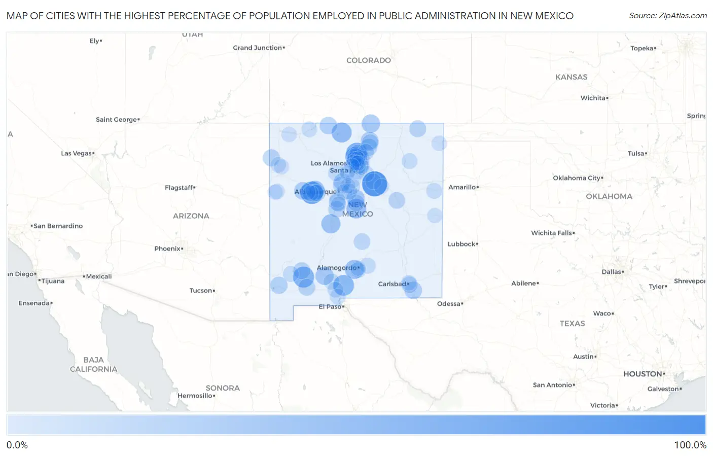 Cities with the Highest Percentage of Population Employed in Public Administration in New Mexico Map