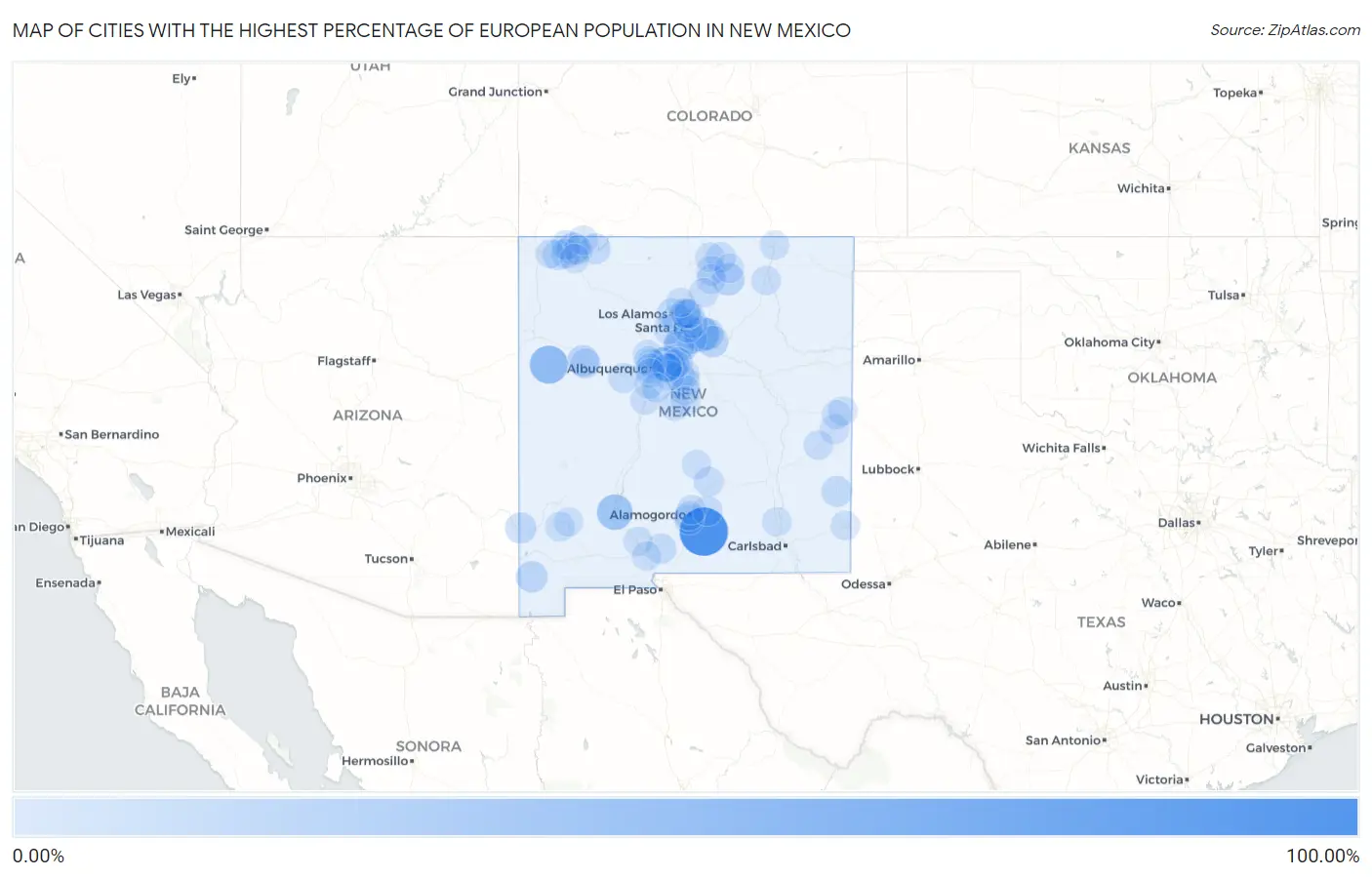 Cities with the Highest Percentage of European Population in New Mexico Map
