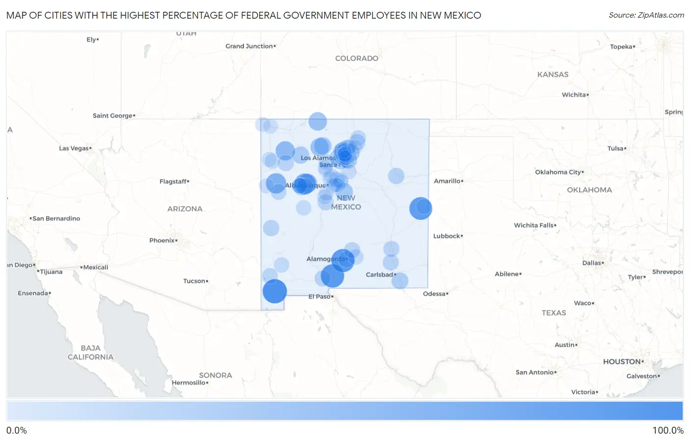 Cities with the Highest Percentage of Federal Government Employees in New Mexico Map
