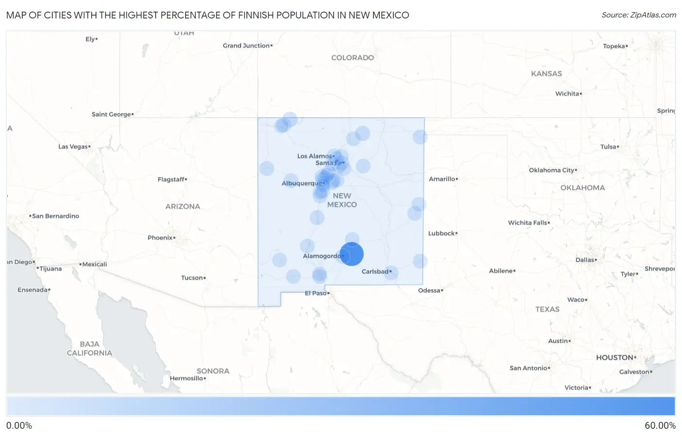 Cities with the Highest Percentage of Finnish Population in New Mexico Map
