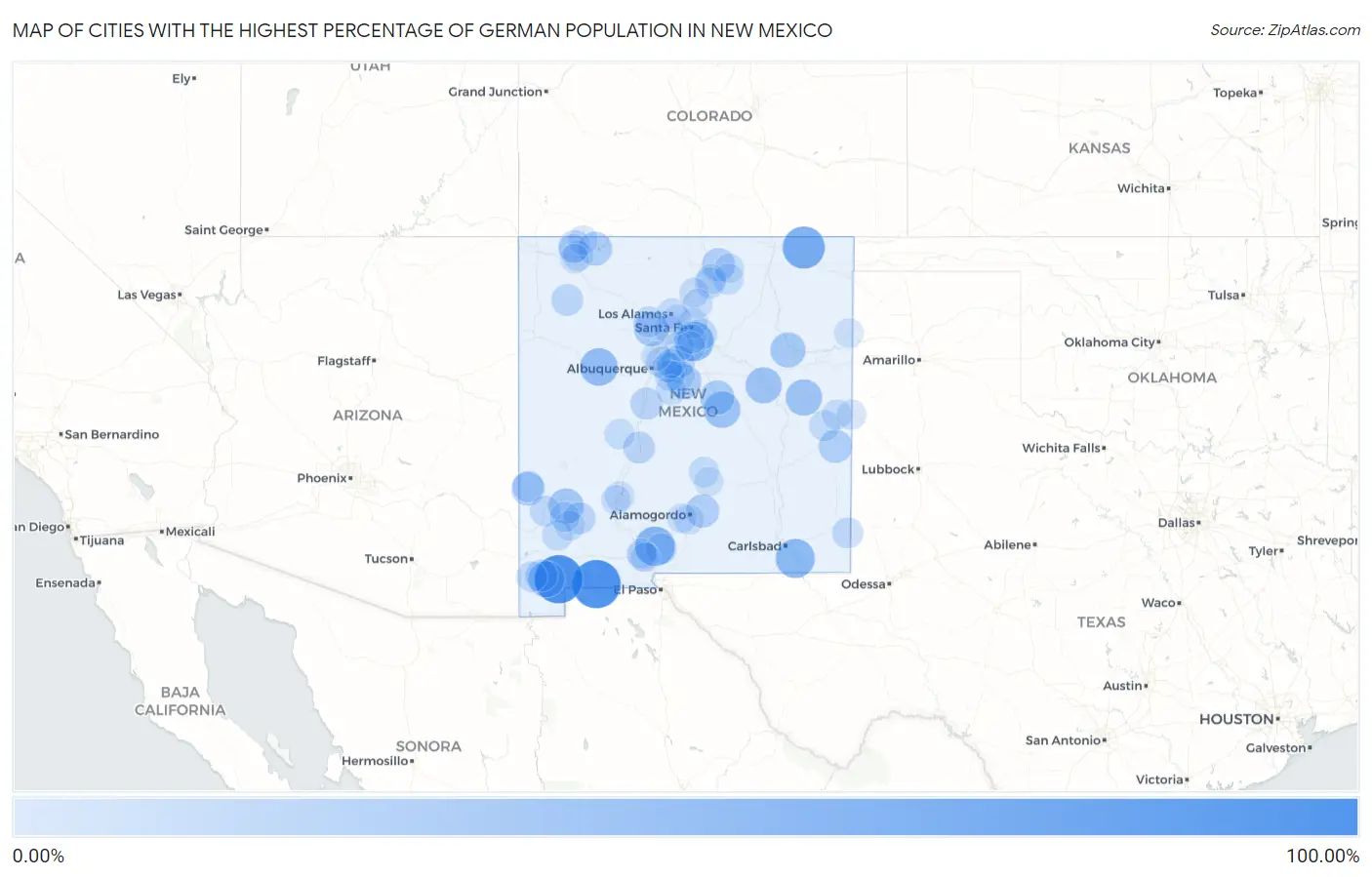 Cities with the Highest Percentage of German Population in New Mexico Map