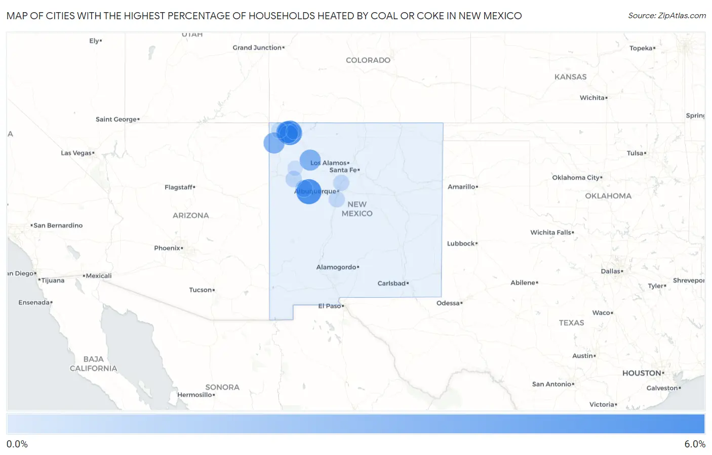 Cities with the Highest Percentage of Households Heated by Coal or Coke in New Mexico Map