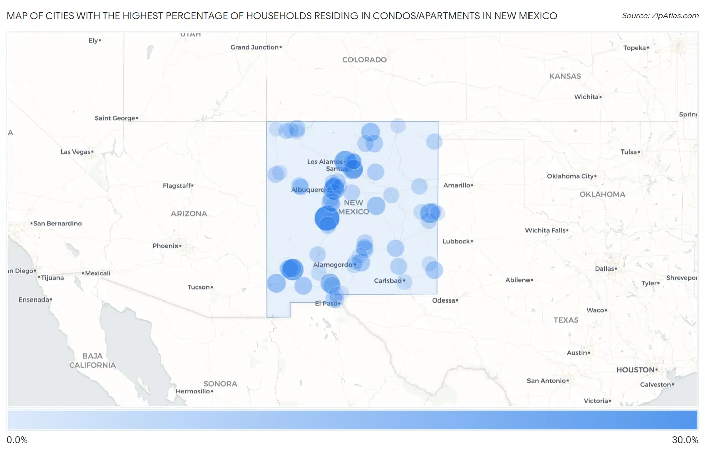Cities with the Highest Percentage of Households Residing in Condos/Apartments in New Mexico Map