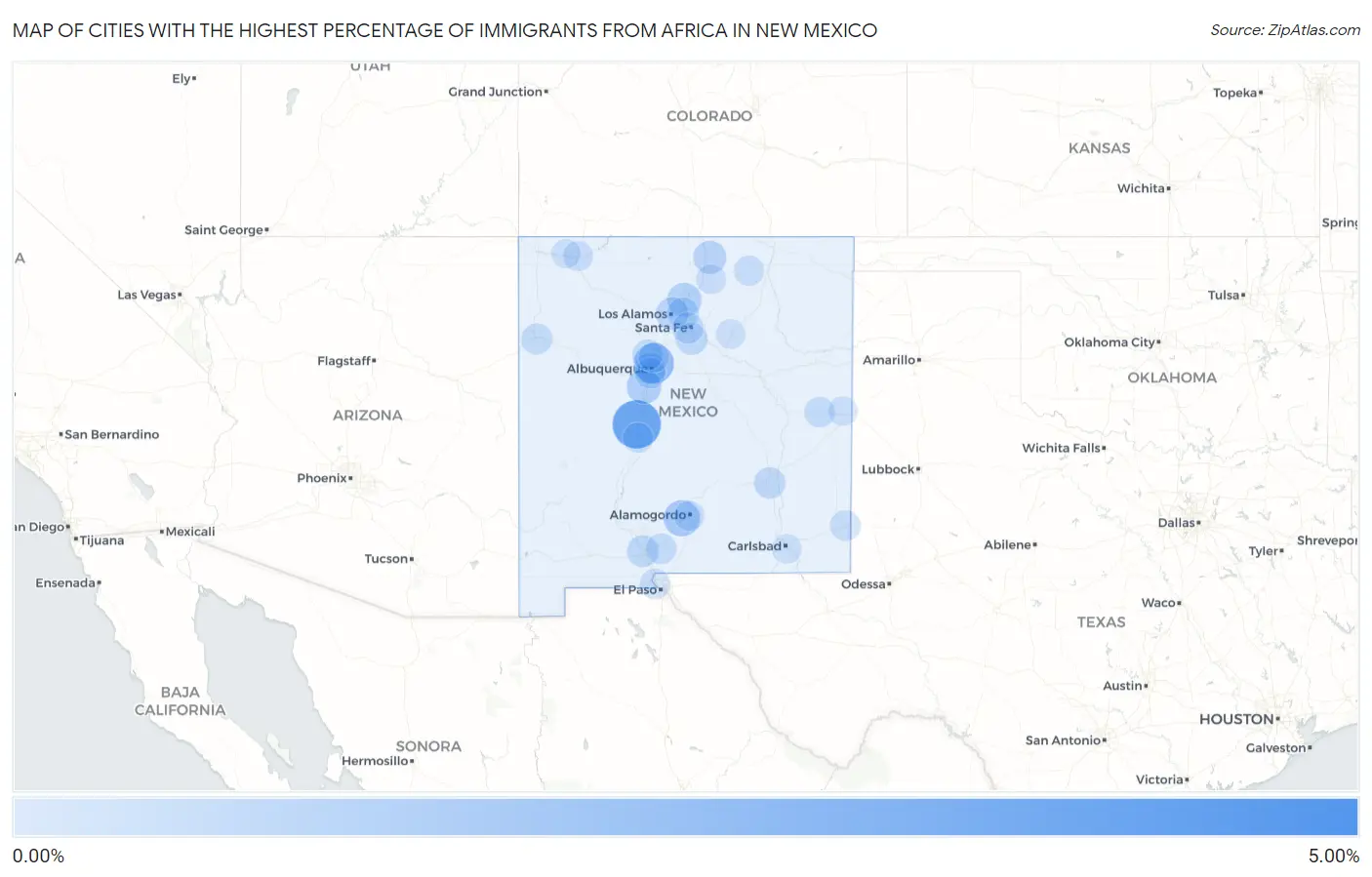 Cities with the Highest Percentage of Immigrants from Africa in New Mexico Map