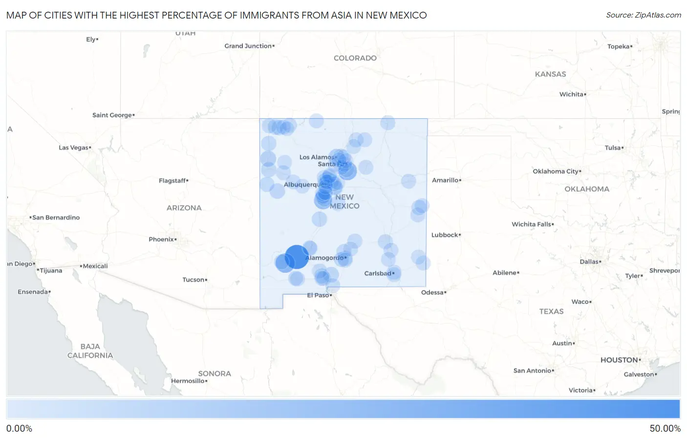 Cities with the Highest Percentage of Immigrants from Asia in New Mexico Map
