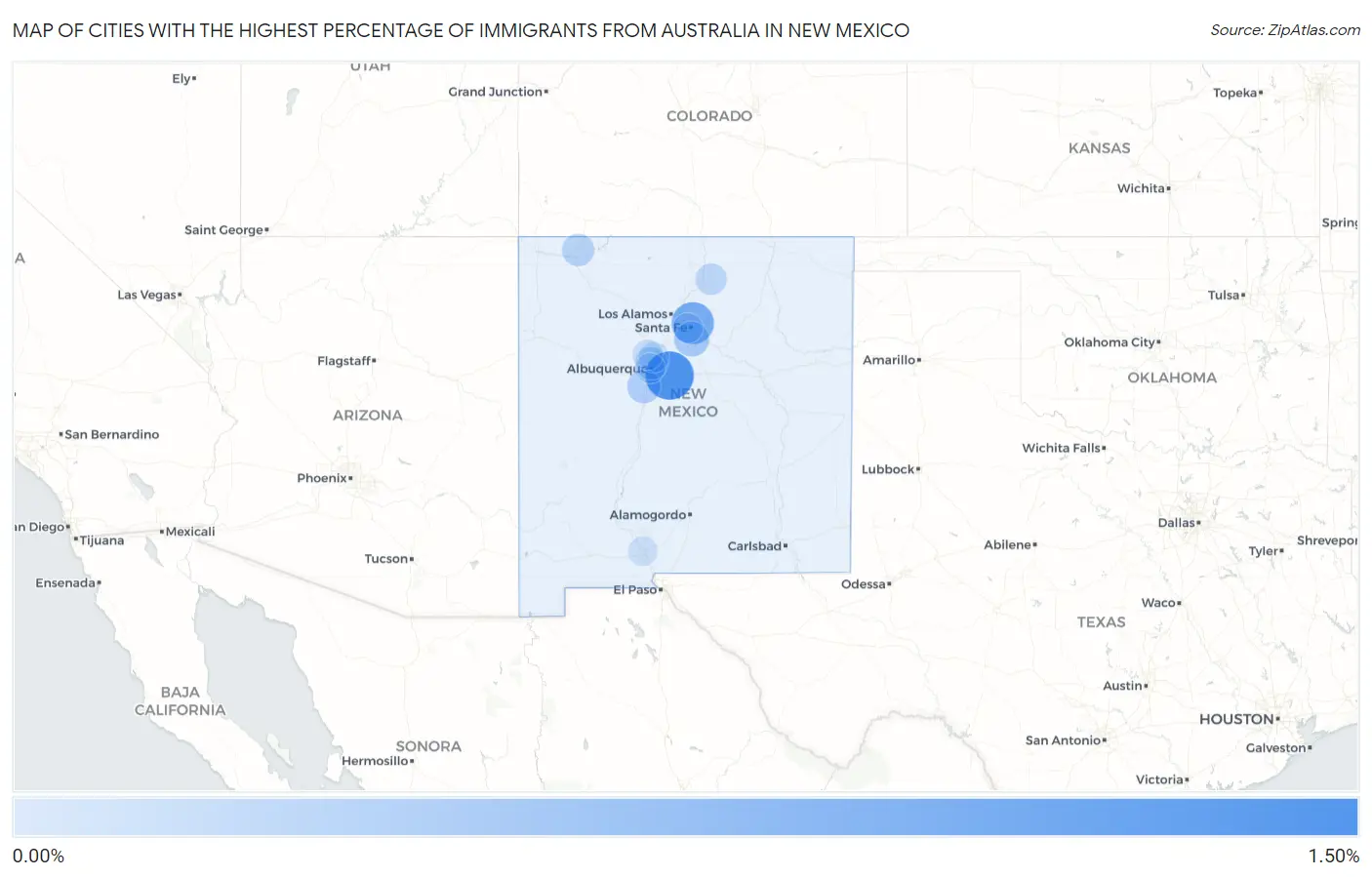 Cities with the Highest Percentage of Immigrants from Australia in New Mexico Map