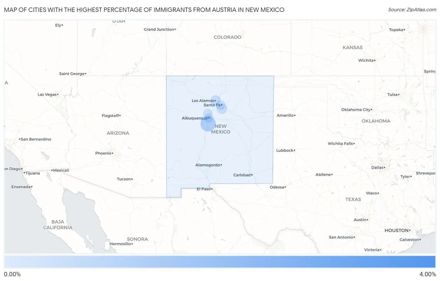 Cities with the Highest Percentage of Immigrants from Austria in New Mexico Map