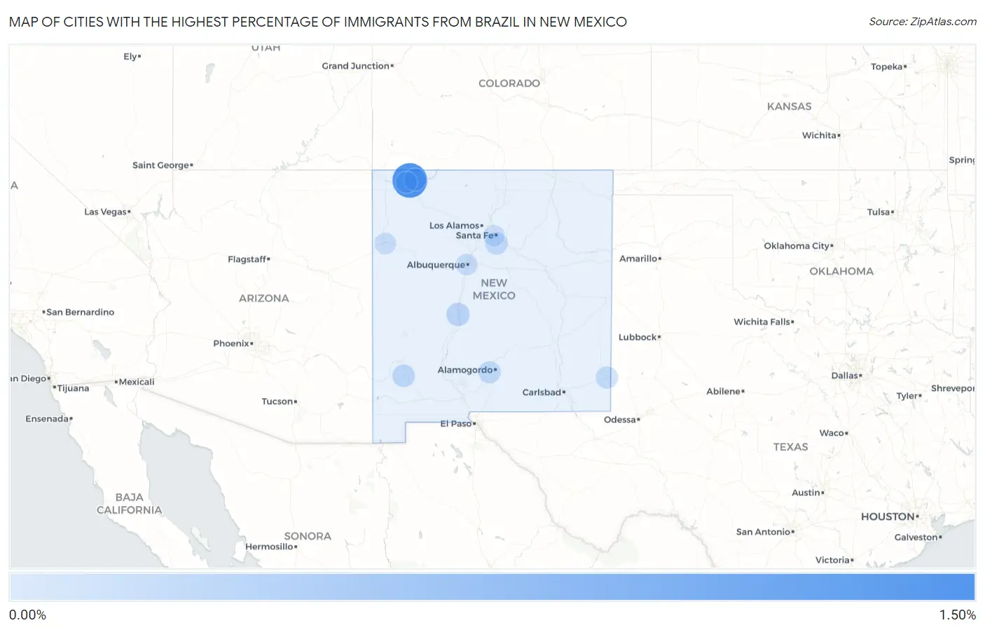 Cities with the Highest Percentage of Immigrants from Brazil in New Mexico Map