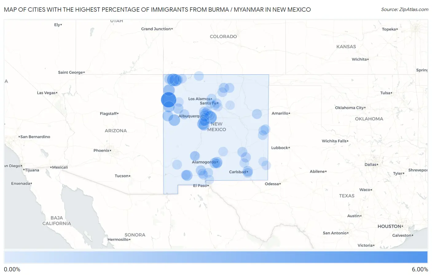Cities with the Highest Percentage of Immigrants from Burma / Myanmar in New Mexico Map