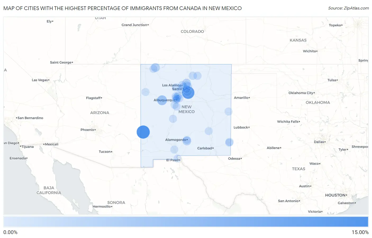 Cities with the Highest Percentage of Immigrants from Canada in New Mexico Map