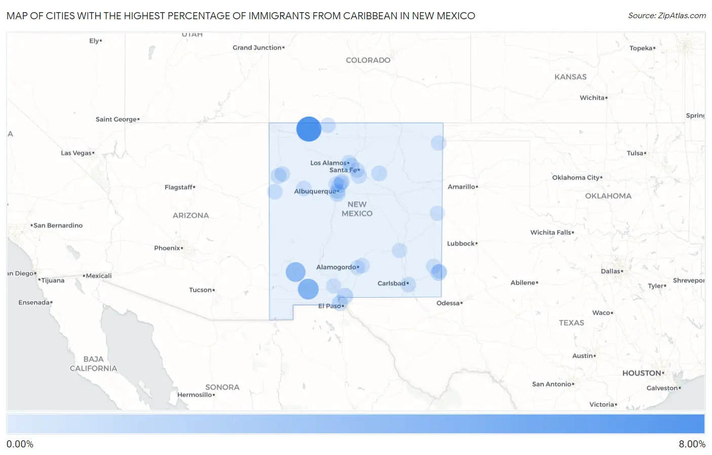 Cities with the Highest Percentage of Immigrants from Caribbean in New Mexico Map