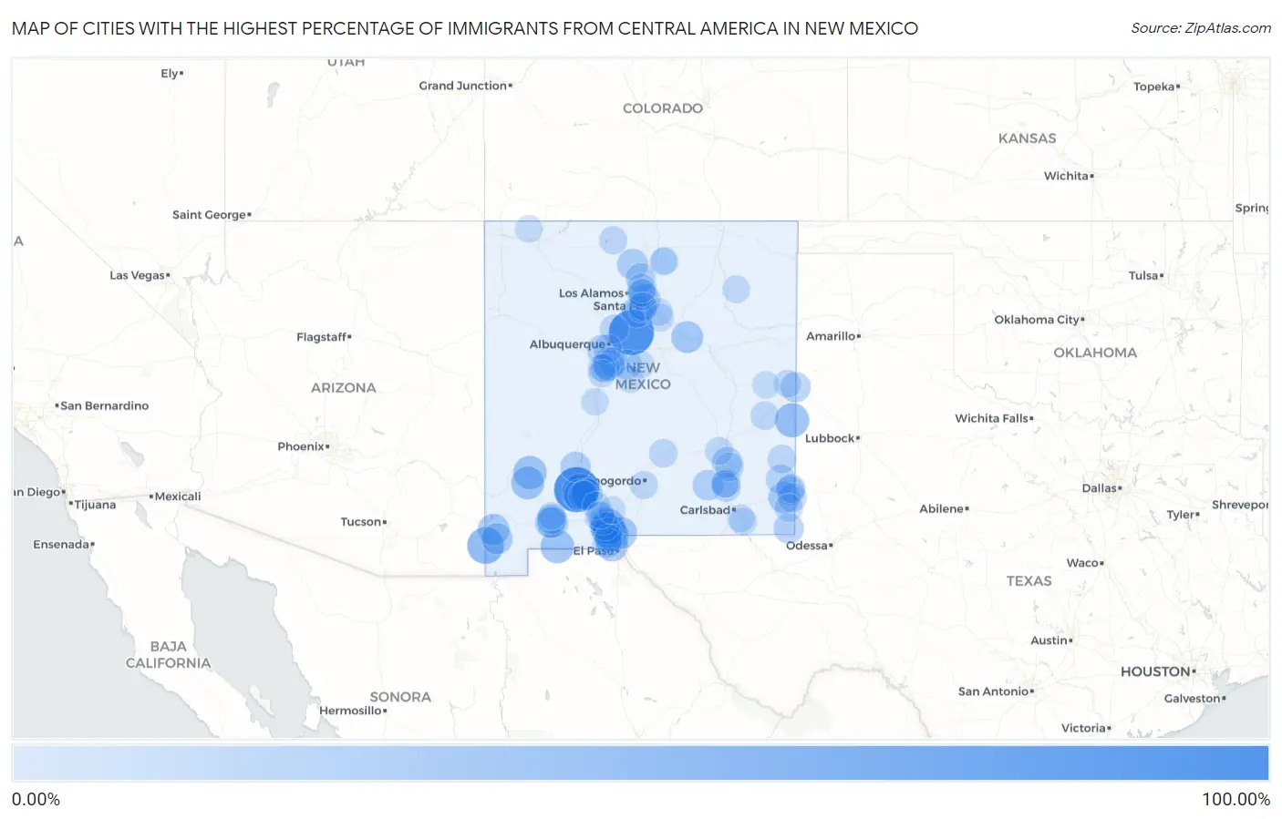 Cities with the Highest Percentage of Immigrants from Central America in New Mexico Map