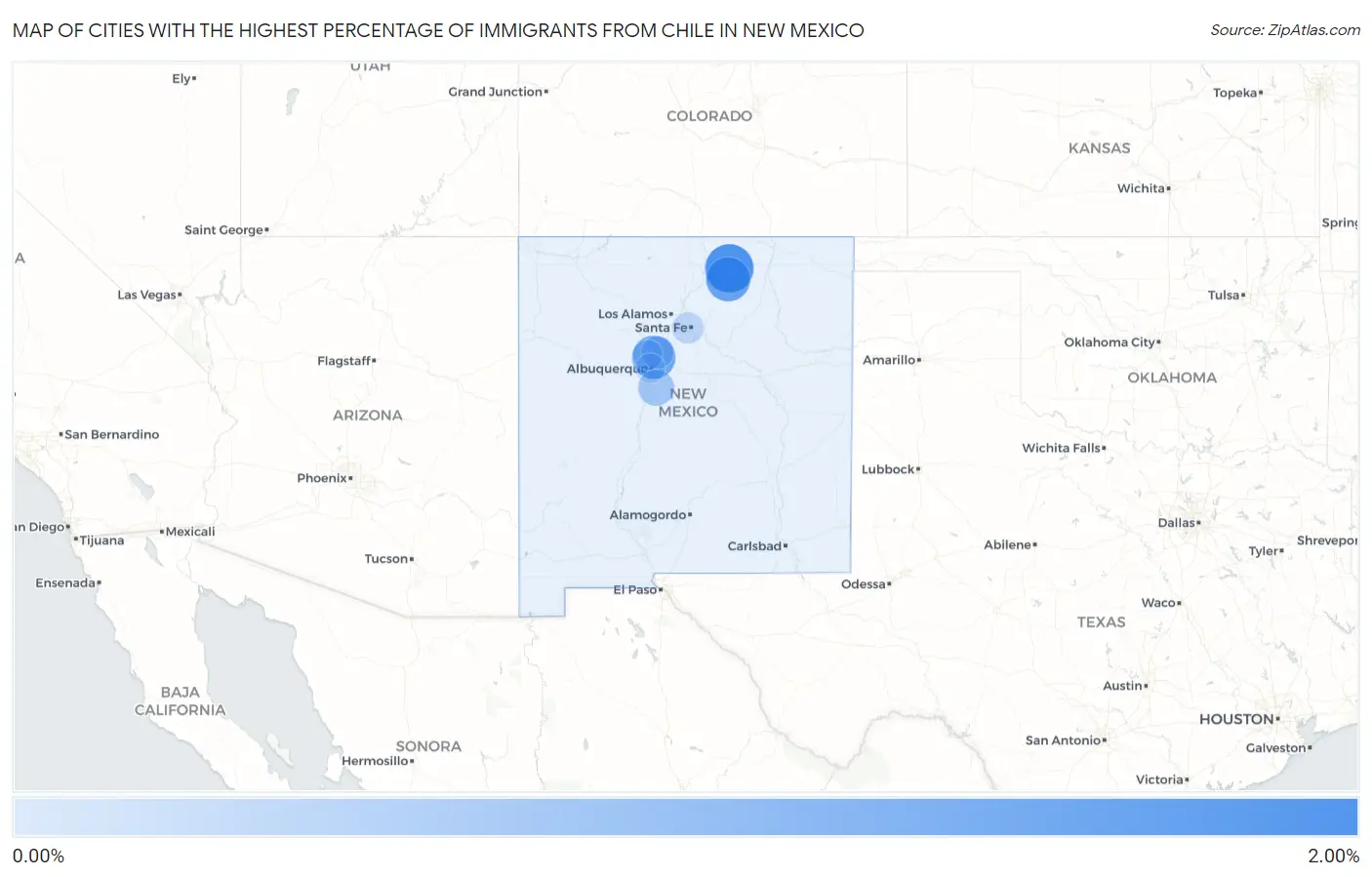 Cities with the Highest Percentage of Immigrants from Chile in New Mexico Map