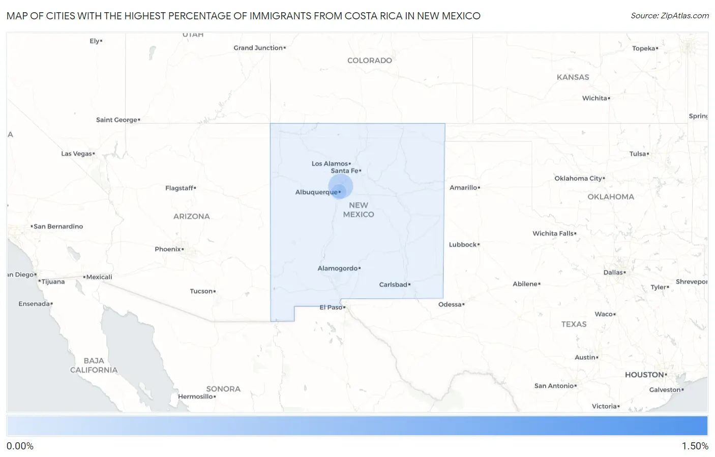 Cities with the Highest Percentage of Immigrants from Costa Rica in New Mexico Map