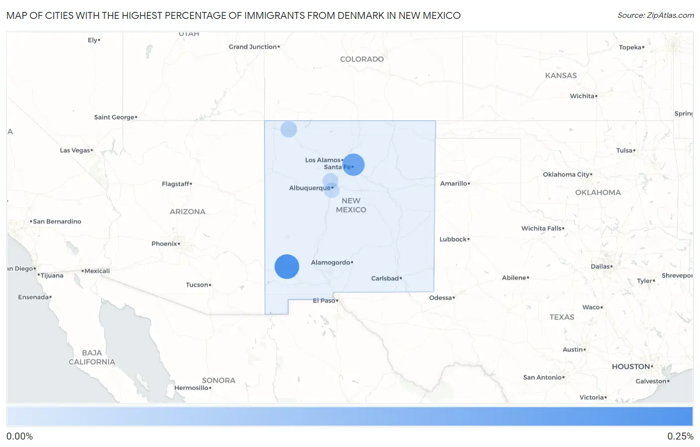 Cities with the Highest Percentage of Immigrants from Denmark in New Mexico Map