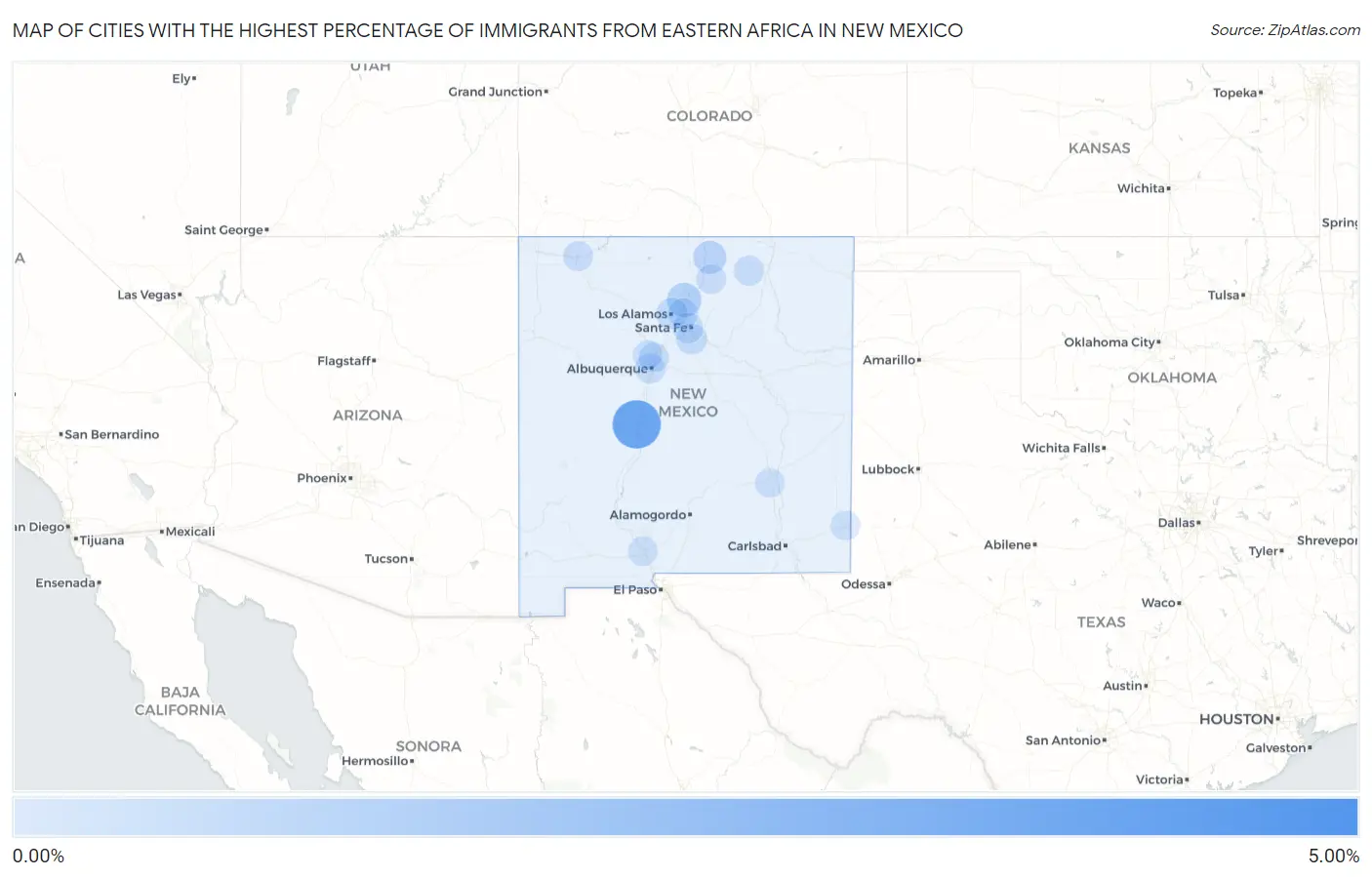 Cities with the Highest Percentage of Immigrants from Eastern Africa in New Mexico Map