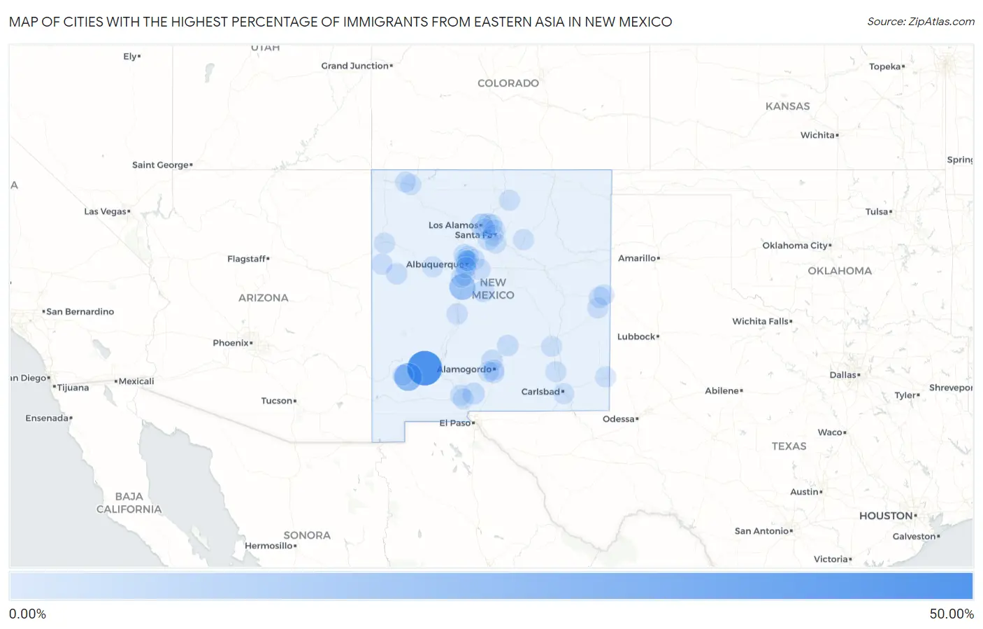 Cities with the Highest Percentage of Immigrants from Eastern Asia in New Mexico Map
