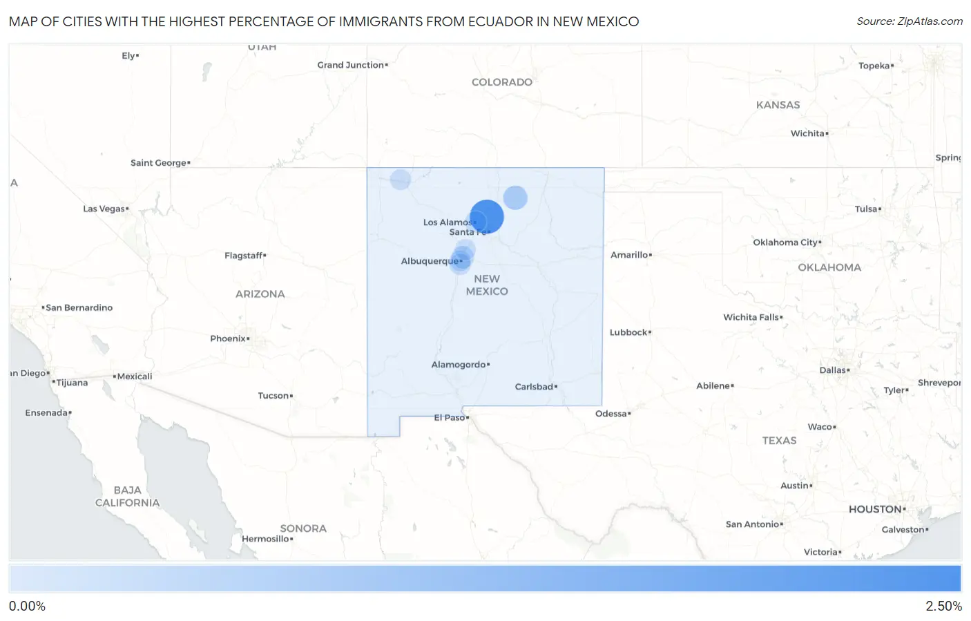 Cities with the Highest Percentage of Immigrants from Ecuador in New Mexico Map