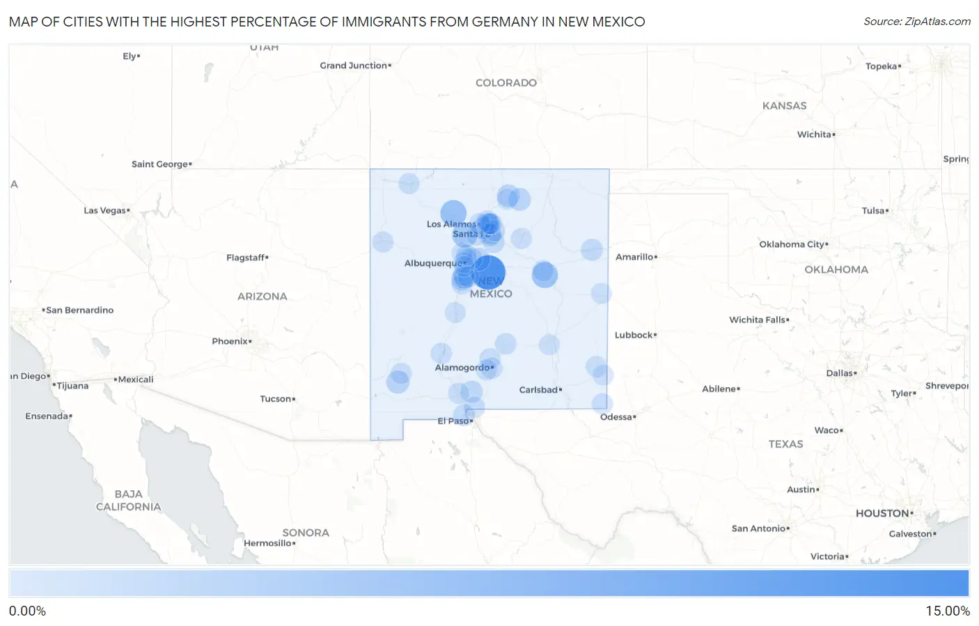 Cities with the Highest Percentage of Immigrants from Germany in New Mexico Map