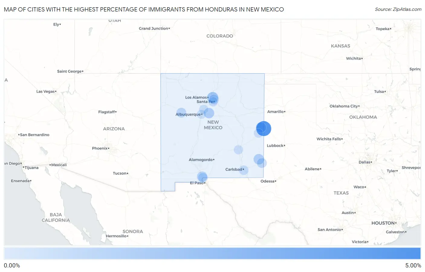 Cities with the Highest Percentage of Immigrants from Honduras in New Mexico Map