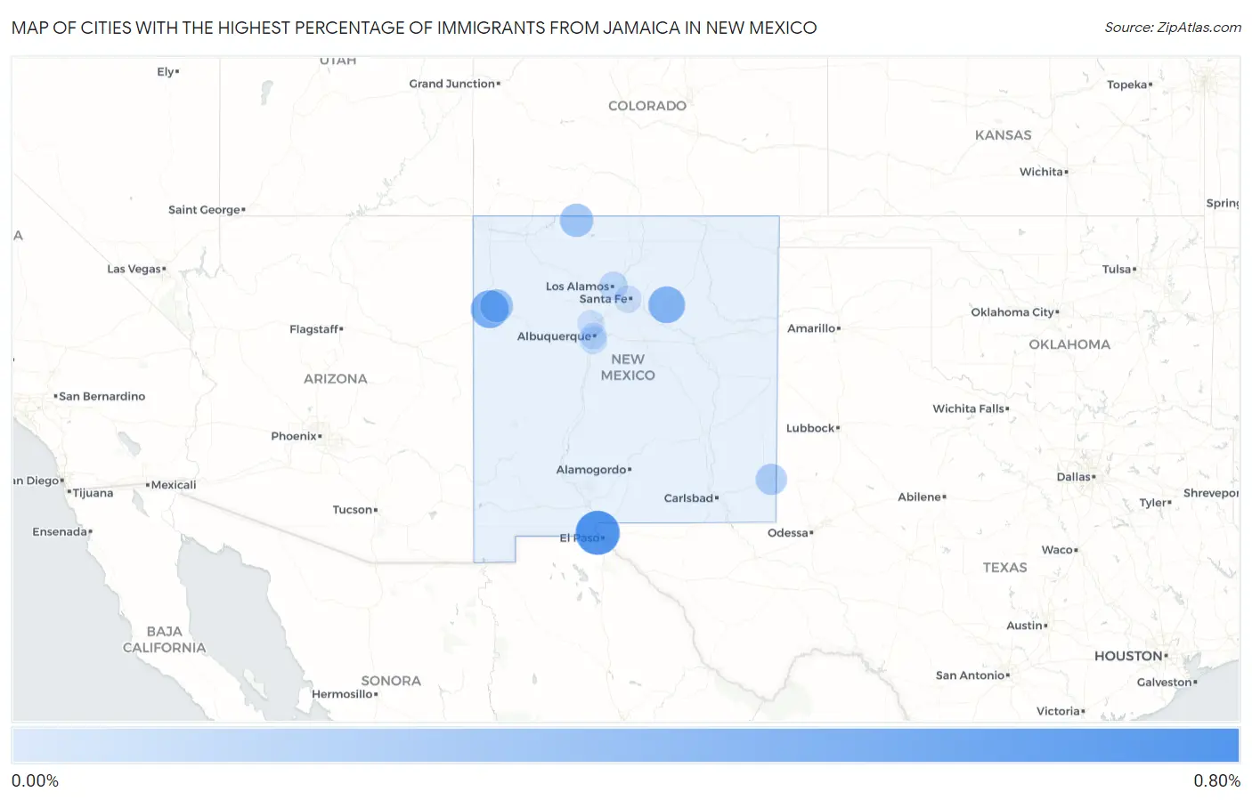 Cities with the Highest Percentage of Immigrants from Jamaica in New Mexico Map