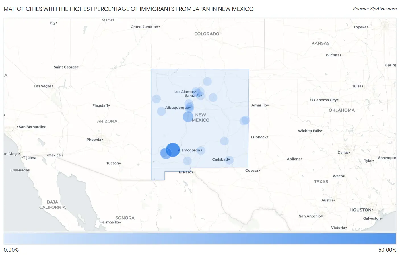 Cities with the Highest Percentage of Immigrants from Japan in New Mexico Map