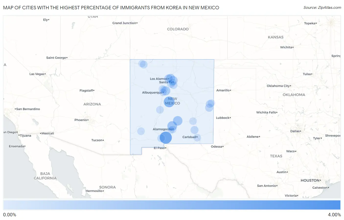 Cities with the Highest Percentage of Immigrants from Korea in New Mexico Map