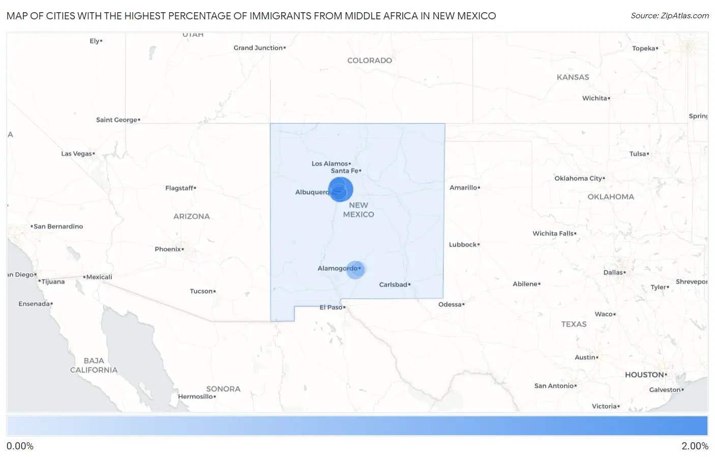 Cities with the Highest Percentage of Immigrants from Middle Africa in New Mexico Map