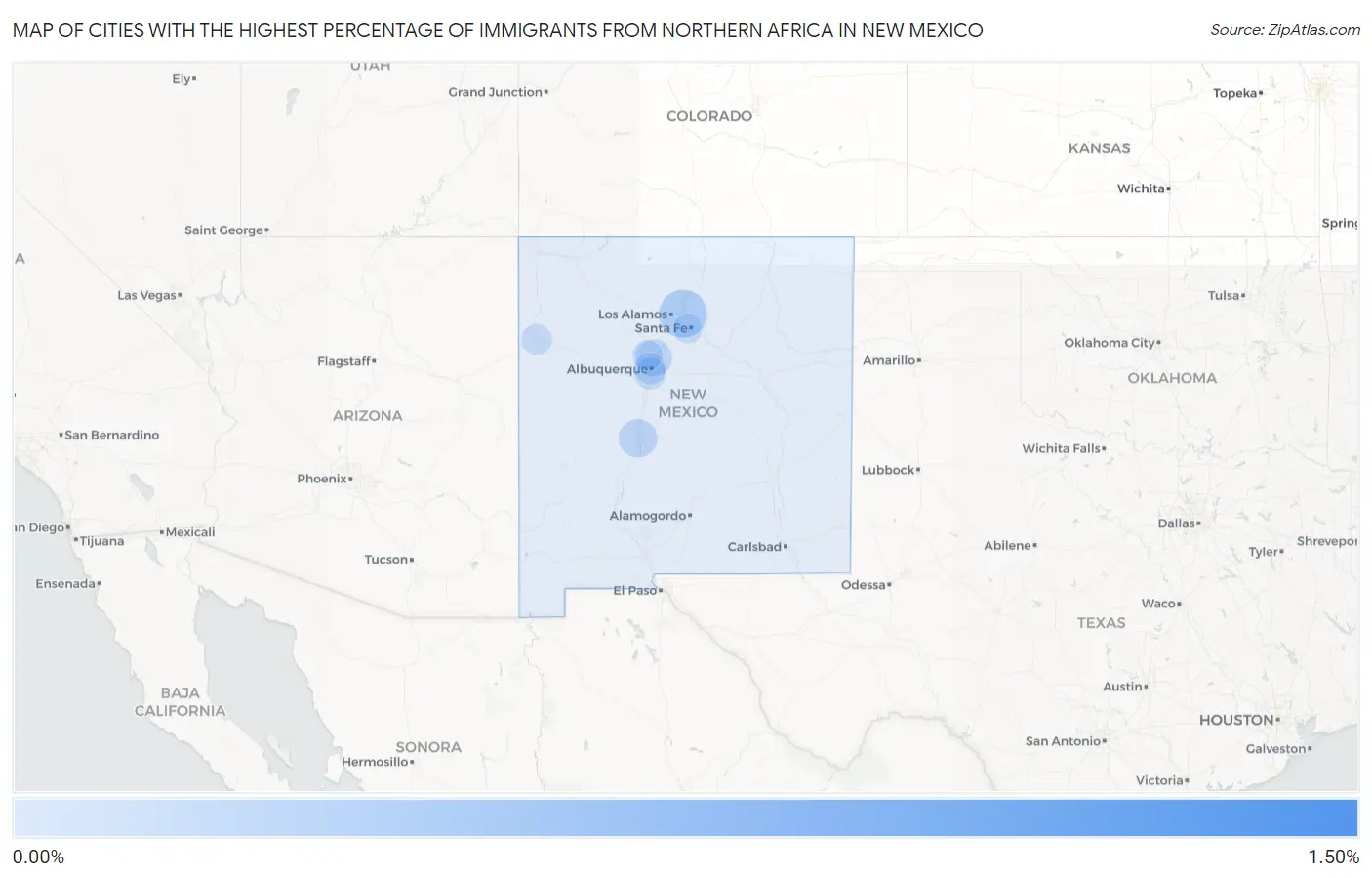 Cities with the Highest Percentage of Immigrants from Northern Africa in New Mexico Map