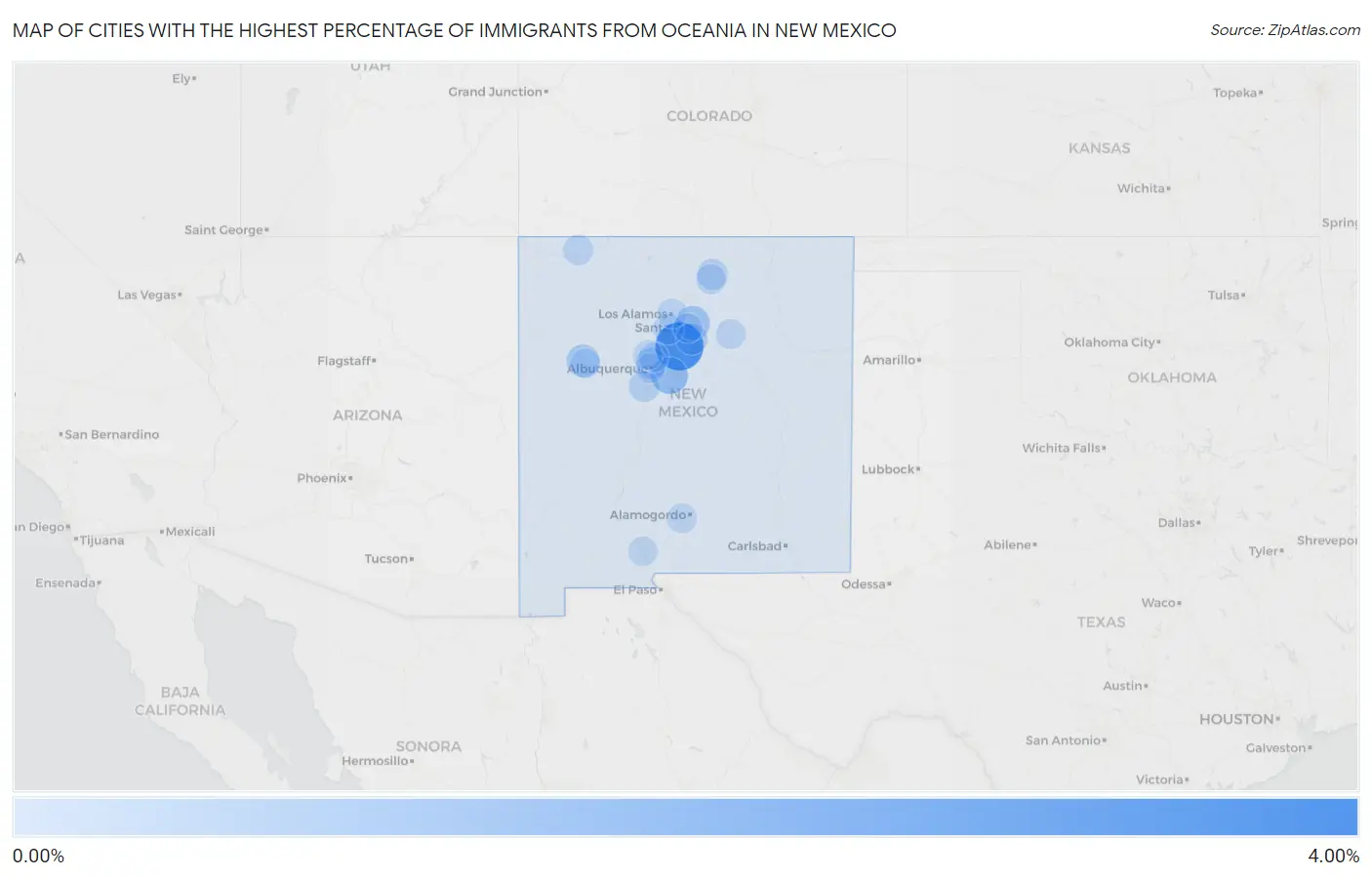 Cities with the Highest Percentage of Immigrants from Oceania in New Mexico Map