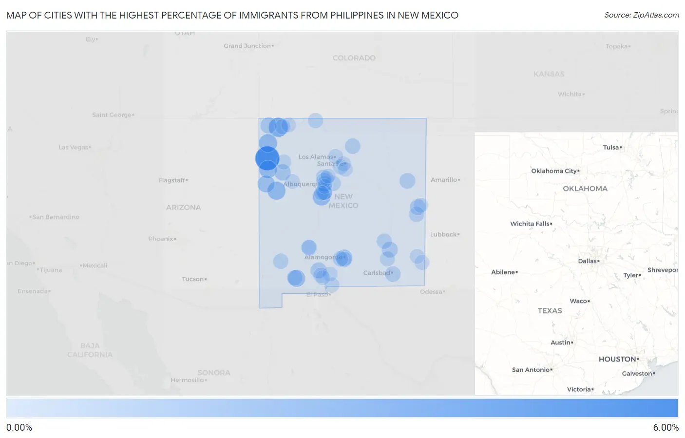 Cities with the Highest Percentage of Immigrants from Philippines in New Mexico Map