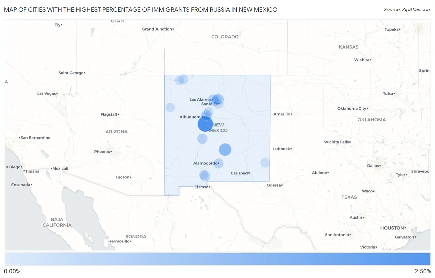 Cities with the Highest Percentage of Immigrants from Russia in New Mexico Map