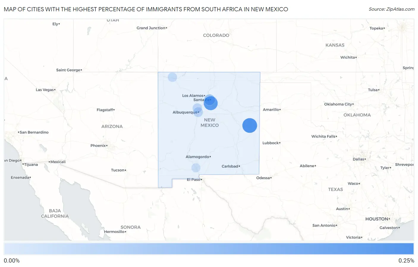Cities with the Highest Percentage of Immigrants from South Africa in New Mexico Map